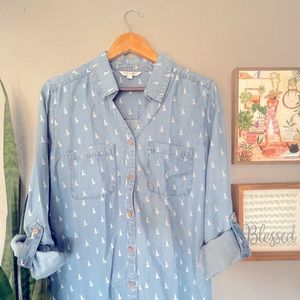Blossom,Denim Button Down, Size Small